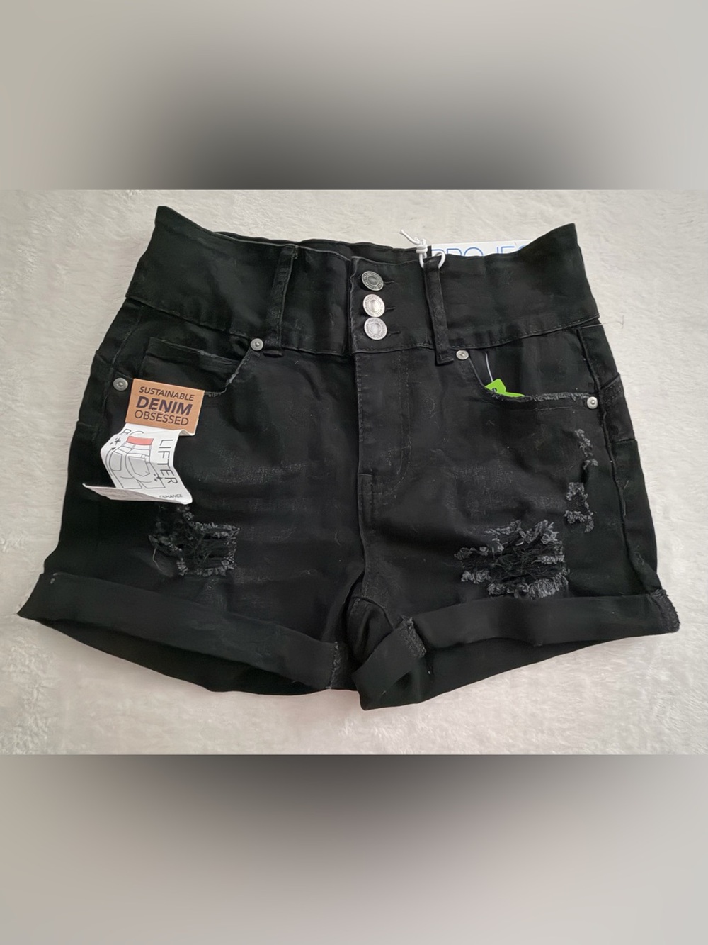 Project Rebel NWT High-Rise Black Distressed Roll-Cuff Jean Shorts